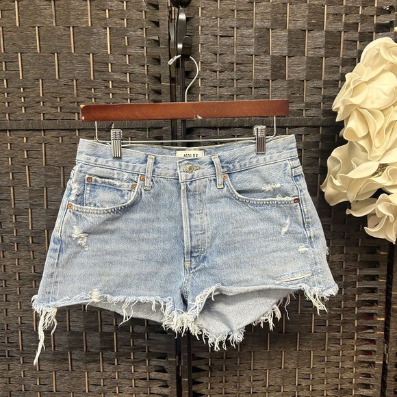 Agolde Parker Butterfly Medium Wash Denim Distress Cut off Jean Short Size 27 - Picture 1 of 7
